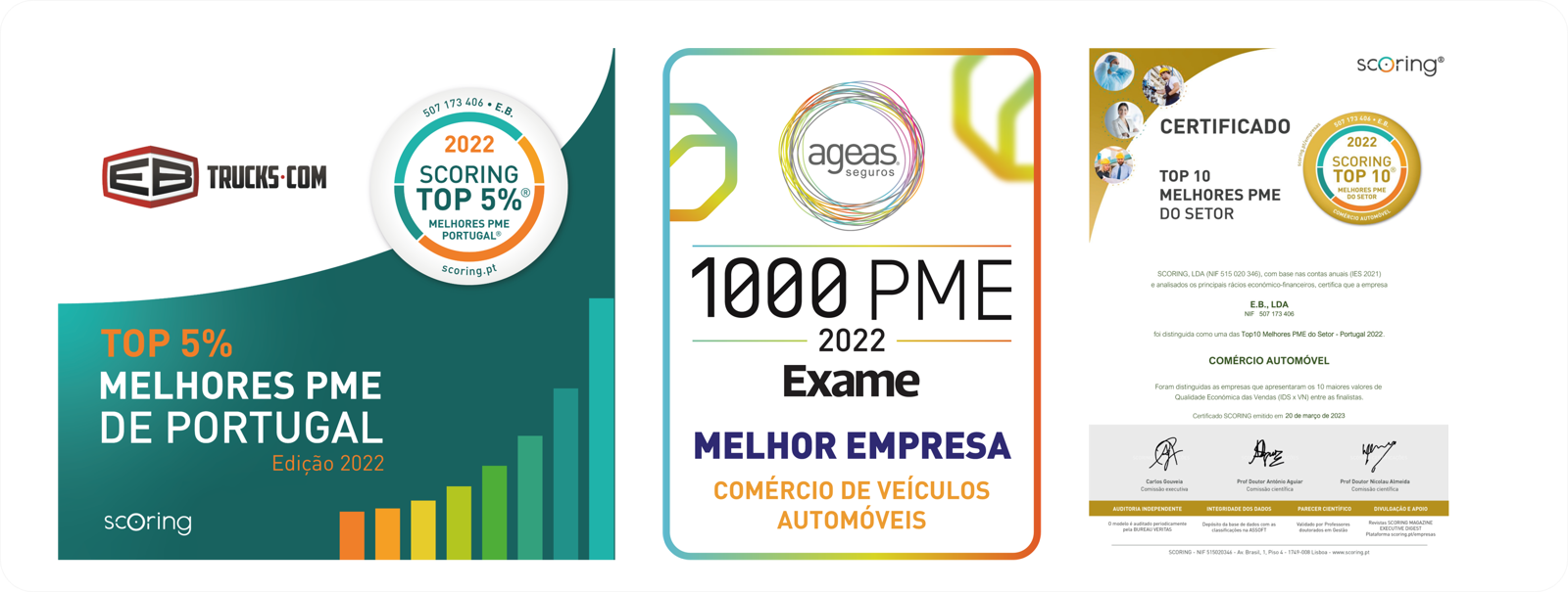 Scoring Top 5% Melhores PME de Portugal 2022 · 1000 PME Exame 2022 · Top 10 Melhores PME do Setor